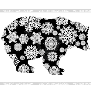 Рождественская открытка медведь в снежинках - векторная иллюстрация