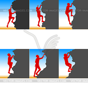 Black set silhouette rock climber - vector clip art