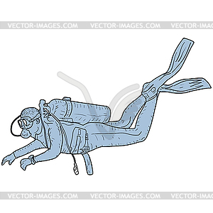 Sketch silhouette scuba divers - vector clip art