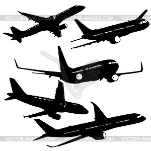 Set silhouette passenger aircraft - vector image