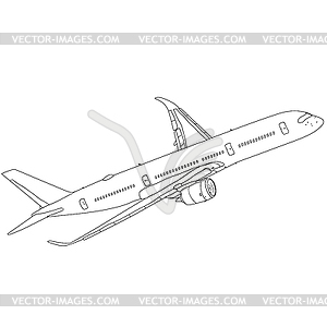 Silhouette passenger aircraft - white & black vector clipart