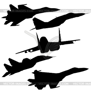 Set silhouette military combat airplane - vector clip art