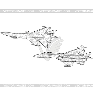 Set silhouette military combat airplane - vector clipart