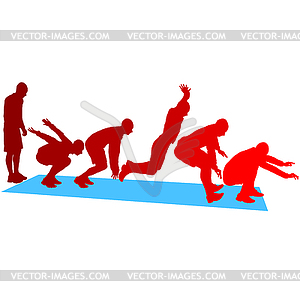 Silhouettes man long jump - vector image