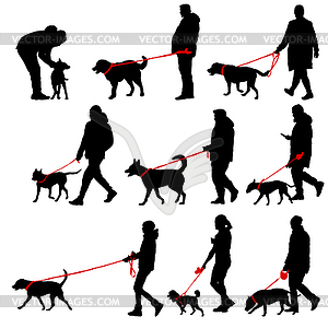 Set silhouette of people and dog - vector image