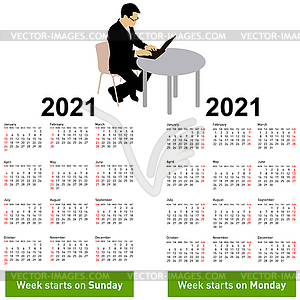 Stylish calendar with silhouette man sitting - vector clip art