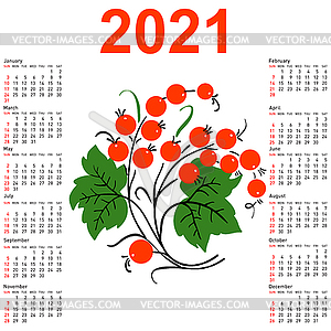 Stylish calendar with flowers for 2021. Week - vector image