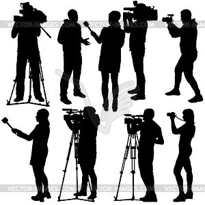 Set cameraman with video camera. Silhouettes - vector clipart