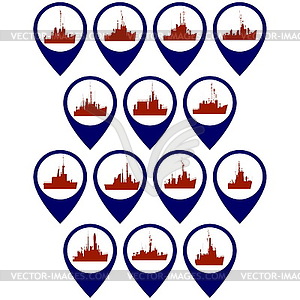 Badges with frigates and corvettes - vector clip art