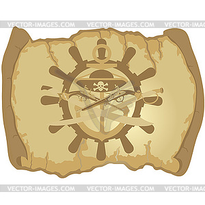 Parchment, ships wheel and ancient weapons - vector clip art