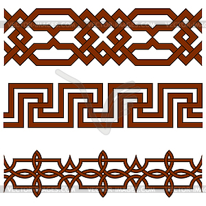 Oriental geometrical seamless borders - vector clip art