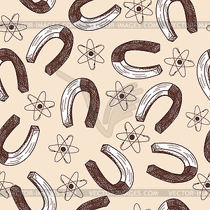 Magnets and atom seamless doodle pattern - vector clipart