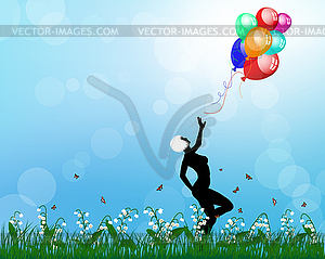Леди играет с воздушными шарами - иллюстрация в векторном формате