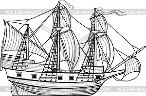 Sailing ship caravel - vector image