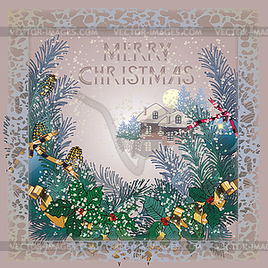 Winter landscape, Christmas card - vector image