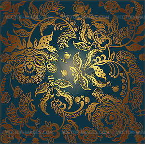 Floral design lace golden on green background - vector clipart