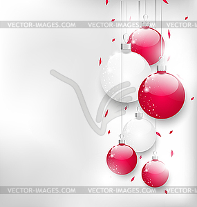 Christmas card with colorful glass balls and tinsel - vector clipart