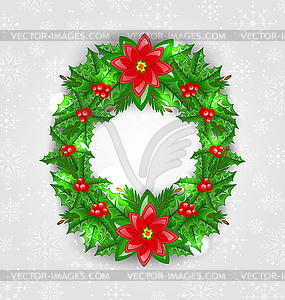 Christmas decoration with holly berry, pine and - vector image