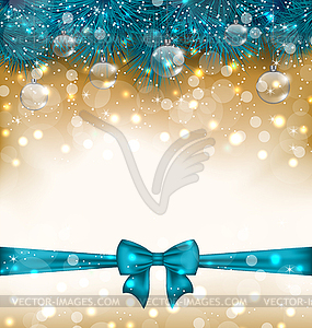 Christmas light background with realistic fir twigs - vector clip art