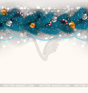 Christmas decoration with fir branches, glass - vector clipart