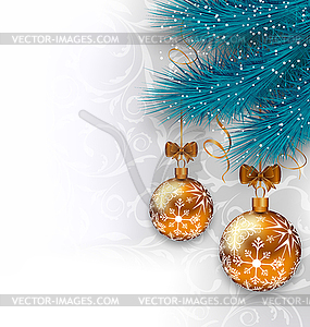 Christmas background with glass balls and fir - vector clipart