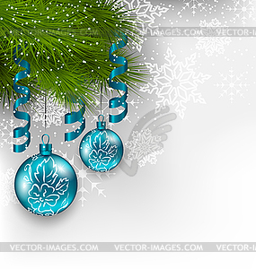 Christmas background with hanging glass balls and - vector clipart