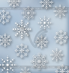 Christmas blue wallpaper with set snowflakes - vector image