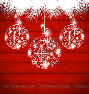 Christmas balls made in snowflakes on wooden - vector image