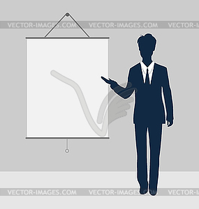 Lector stand near board presentation showing speak - vector image