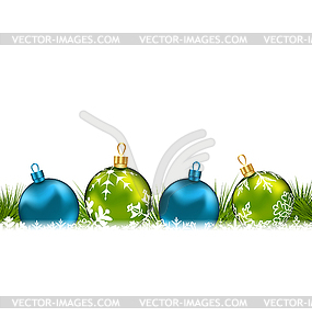 Winter greeting postcard with colorful glass balls - vector clipart