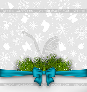 Christmas background with bow ribbon and fir twigs - vector clipart