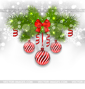 Christmas glowing background with fir branches, - vector image