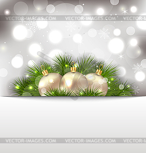 Merry Christmas postcard with fir branches and - vector image