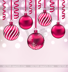 Christmas shimmering background with balls and - vector image