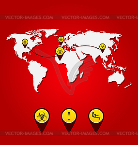 Virus Ebola outbreak, world map of spreading with - vector EPS clipart