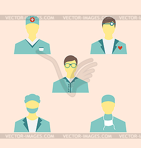 Icons set of medical employees in modern flat desig - royalty-free vector image