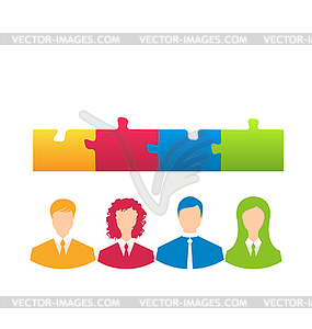 Team of business people with jigsaw puzzle pieces a - vector image