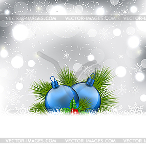 Christmas winter background with glass balls - vector image