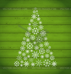 Рождество сосны из снежинки на деревянных - векторное изображение EPS
