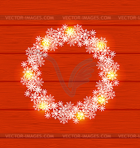 Christmas circle frame made in snowflakes on red - vector image