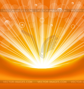 Abstract orange background with sun light rays - vector clipart