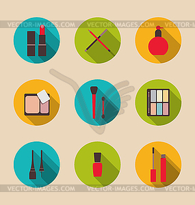 Set beauty and makeup icons with long shadow, moder - color vector clipart