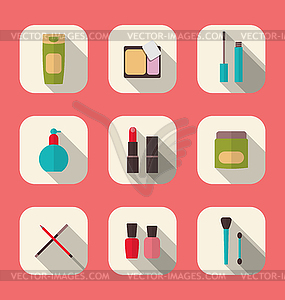 Set beauty and makeup icons with long shadow, moder - vector clip art