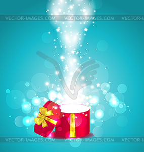 Christmas glowing background with open round gift - vector clipart