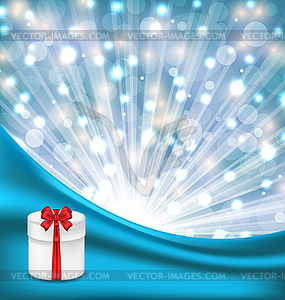 Gift box with red bow on glowing background - vector clip art