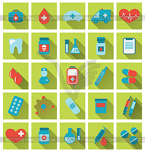 Collection trendy flat medical icons with long - vector clipart