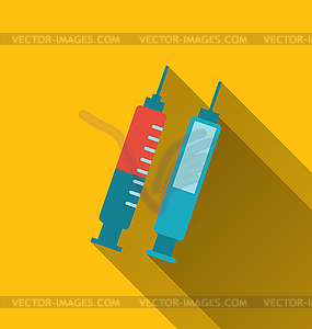 Modern flat icons of syringes with long shadows - vector clipart