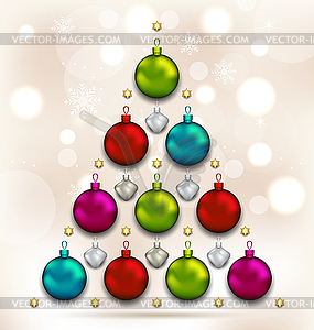 Christmas tree made of baubles, glowing background - vector clip art