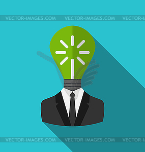 Concept lamp of new idea as out of head businessman - vector clipart