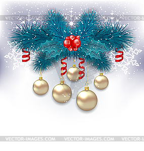 New Year background with fir branches and glass - vector image